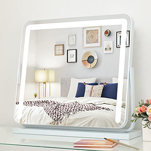 WAYKING Vanity Mirror with Lights, Makeup Mirror with Dimmiable 3 Lighting Modes LED Strip, Wall-Mounted and Tabletop Mirror with USB Charging Port (L22.83 x H17.32 inch)