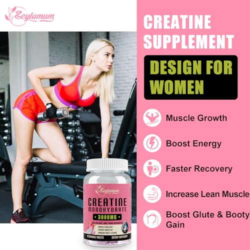 Creatine Monohydrate for Women, Creatine Supplement 3000 MG, with Hydrolyzed Collagen, BCAA, for Muscle Builder & Strength, Energy Boost, Faster recovery, Vegan, Non-GMO, Sugar Free, 30 Servings