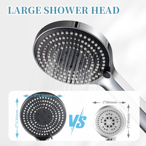 OFFO Handheld Shower Head, 6-Mode High Pressure Handheld Sprayer High Flow Large Powerful Boosting Handheld Showerhead for Low Water Pressure, Chrome Finish