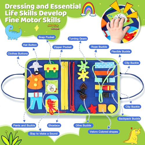 AJsupojouet Toddler Busy Book,Dinosaur Toys for Kids 3-5,Busy Board,Montessori Toys,Toddler Travel Toys,Educational Toys,Sensory Board Fine Motor Toys,Toddler Airplane Travel Essentials Quiet Books