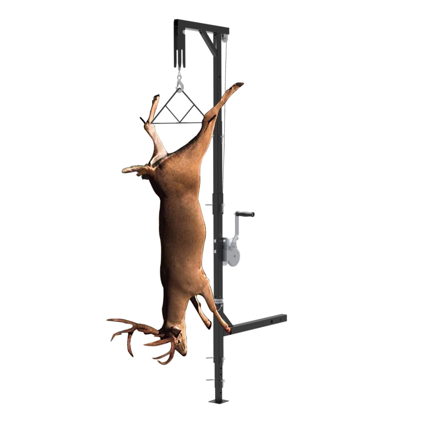 KNINE OUTDOORS Portable Game Hoist with 600 Pounds Capacity Truck Hitch Mount Deer Hanger with 360 Degree Swivel Complete Hoist Kit with Winch and Gambrel for Hunting Season Game up to 600lbs