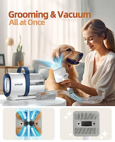 oneisall Dog Hair Vacuum & Dog Grooming Kit, Pet Grooming Vacuum with Pet Clipper Nail Grinder, 1.5L Dust Cup Dog Brush Vacuum with 7 Pet Grooming Tools for Shedding Pet Hair, Home Cleaning