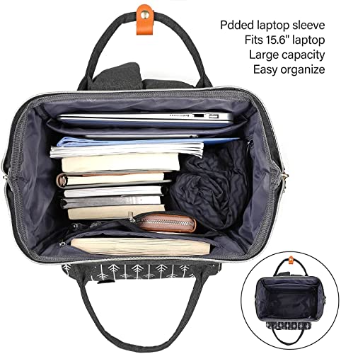 RJEU 17.3 Inch Travel Laptop Backpack for Women, College School Backpack with USB Port Charging, Water Resistant Casual Sturdy Computer Bag Gifts for Women Girls, Black