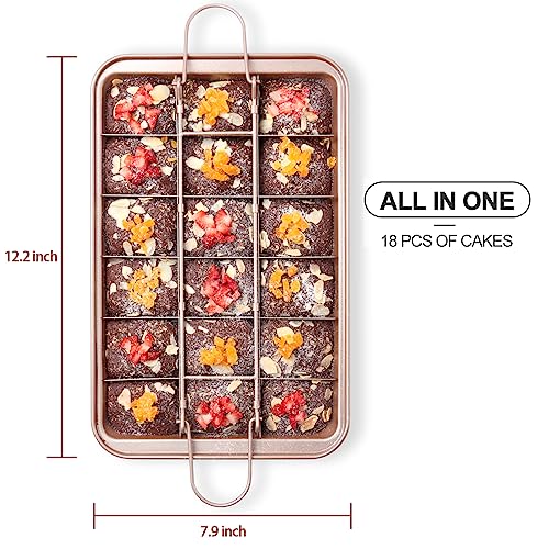 SUJUDE Nonstick Brownie Pan With Dividers and Cutters - Make 18 Pre-Cut Brownies at Once - Perfect Individual Baking Pan With All Edges
