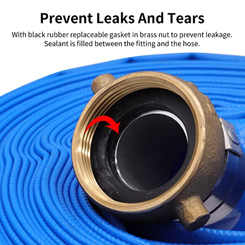 2" x 25ft PVC Lay Flat Water Pump Discharge Hose With Aluminum Pin Lug Fittings, Heavy Duty Reinforced Pool Backwash Hose Assembly