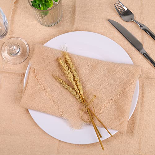 Handmade Cloth Napkins Set of 6, 100% Cotton Dinner Napkins with Fringe, 18 x 18 Inch Reusable Soft Napkins for Party,Weddings,Christmas,Thanksgiving Day,Halloween Celebration(White)