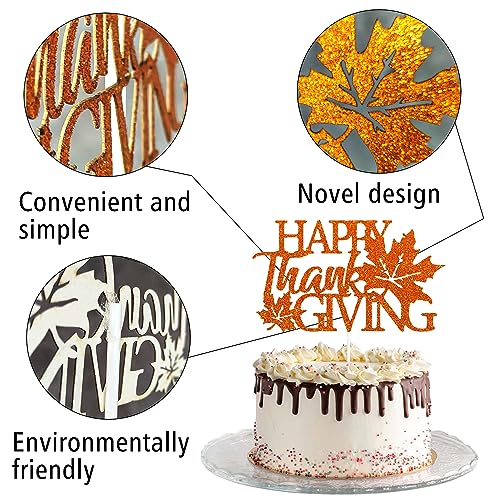 Fall Thanksgiving Day Cake Topper Happy Thanksgiving Day Cake Topper Fall Maple Leaf Cake topper Orange Cake Decorative Party Cake Decoration for Thanksgiving Day
