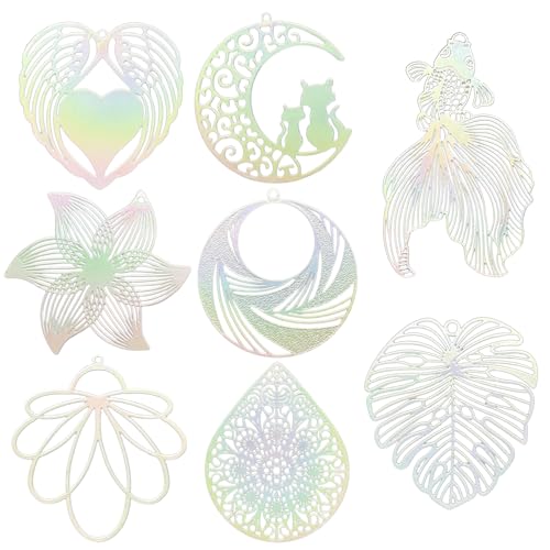 COLIGREE 12pcs Hollow Round Charms Laser Dazzling Pendants Filigree Metal Embellishment for DIY Jewelry Making Earrings Necklaces Hanging Decorations Bookmarks