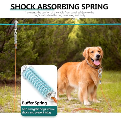 Professional Dog Runner Trolley System,Heavy Duty 30ft Dog Zip Line with 10ft & 15ft Tie Out for Large Dogs Up to 250lbs, Outdoor Dog Run Cable Leash for Backyard, Camping, Park and Outside Adventure