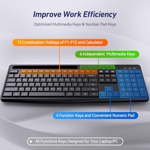 Wireless Keyboard and Mouse Combo, Acebaff 2.4G Quiet Wireless Keyboard Mouse with Phone Tablet Holder,11 Shortcut Keys,Cordless USB Mouse and Keyboard for Computer,PC,Mac,Windows