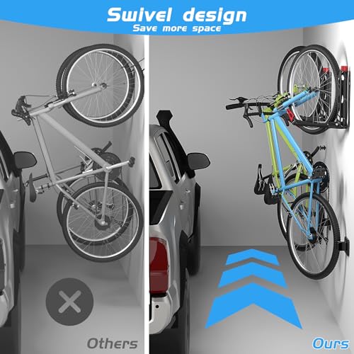 WALMANN BIKEPAL No Lifting Wall Mount Swivel Bike Rack, Vertical Bike Wall Hangers for Garage Space Saving Home Bike Storage Solution (2 Pack)