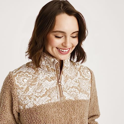 Vera Bradley Women's Snap Collar Fleece Pullover Sweatshirt With Pockets (Extended Size Range), Java Ginger, Extra Small