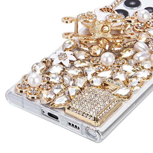 iFiLOVE for Samsung Galaxy S24 Bling Case, Girls Women 3D Luxury Sparkle Glitter Diamond Crystal Rhinestone Pumpkin Car Charm Pendant Protective Case Cover (Champagne)