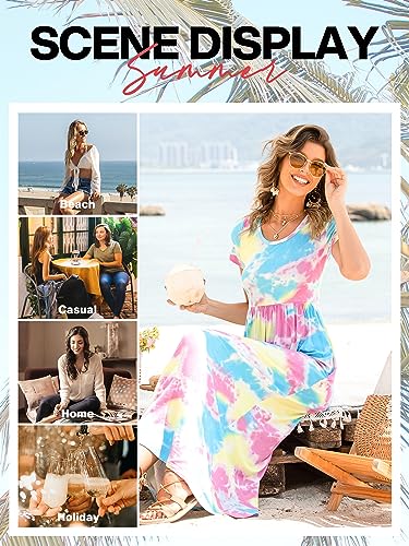 VIISHOW Women's Round Neck Casual Loose Maxi Long Dresses with Pockets(Acid Blue,Small)
