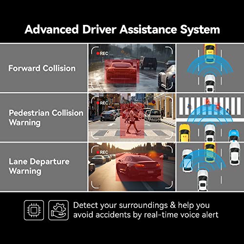 Pelsee P10 Pro 10" 4K Mirror Dash Cam, Rear View Mirror Camera Smart Driving Assistant w/ADAS and BSD, Night Vision Dash Cameras Front and Rear, Voice Control, Parking Monitoring, 32GB Memory Card