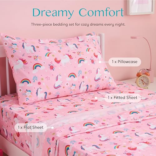 Joiedomi Kids Twin Sheet Set Unicorn - 3 Piece Soft Microfiber Bed Sheets - Deep Pocket Wrinkle Free - Cozy Toddler Bedding Set - Fade Resistant Breathable for Boys Girls Teens