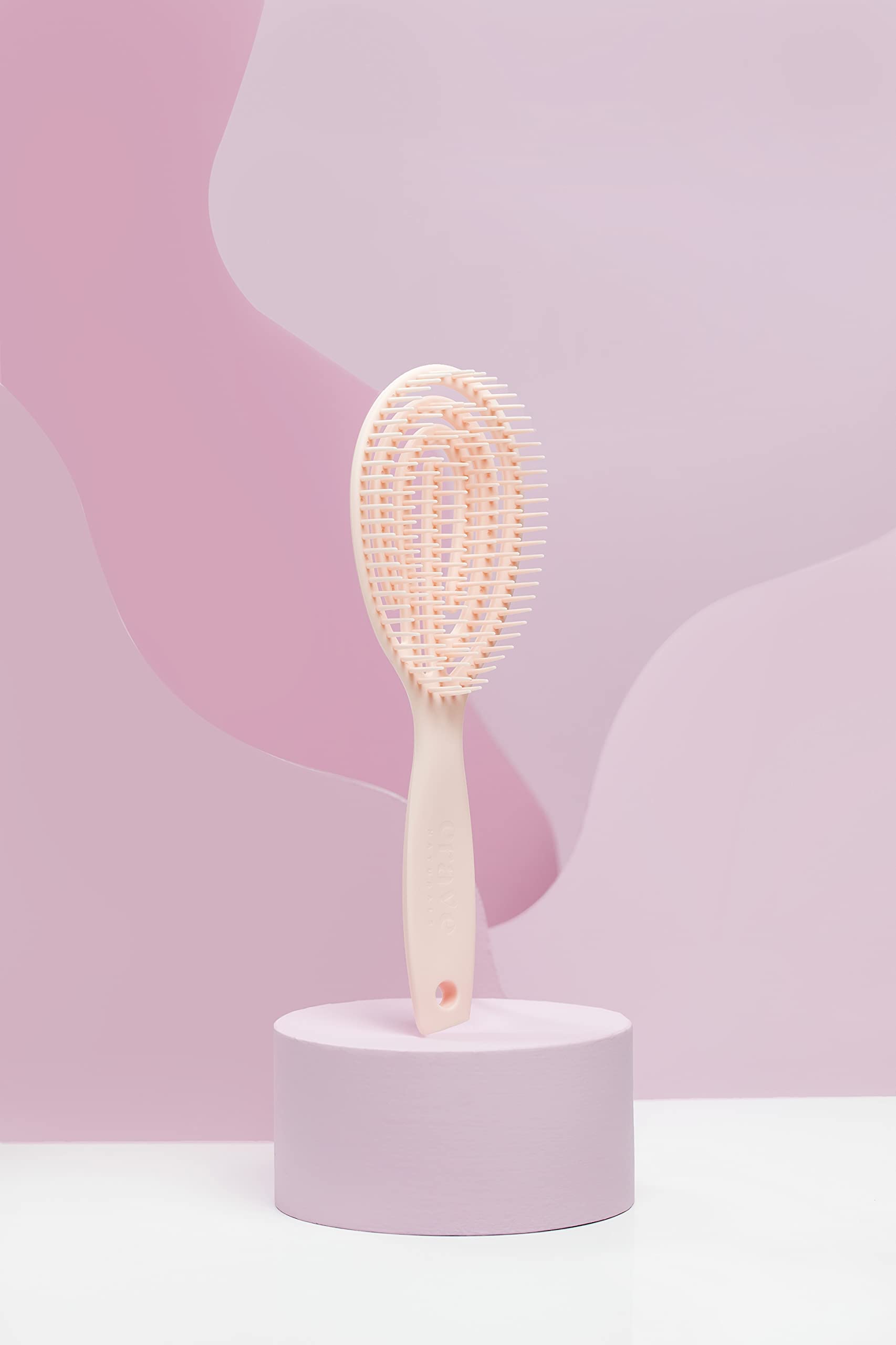 Crave Naturals FLEX DMC Detangling Brush for Natural Textured Hair - Flexible Hair Brush Detangler for Curly, Frizzy, Thick Hair - ROUND (Plastic)