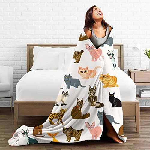 Cute Cat Cartoon Kitten Throw Blanket Soft Bed Blankets Lightweight Cozy Plush Flannel Fleece Blanket for Sofa Couch Bedroom 50"X40"