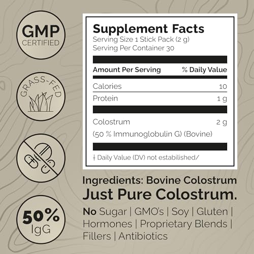 Fasted Athlete Colostrum Supplement for Gut Health, Grass Fed Colostrum Powder, 50% IgG, Skin & Hair, Muscle Recovery, Immunity, Energy - Unflavored, 30 Serving Packets