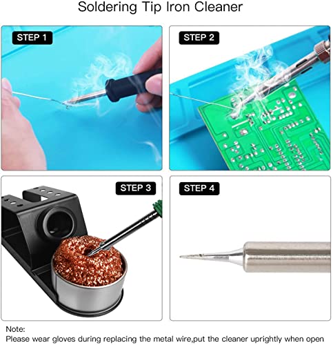 MEKNIC Solder Tip Cleaner Soldering Ion Tip Cleaning Wire and Holder Coiled Brass Sponge Tip Cleaner Kit with 7 PCS Solder Tip Cleaning Wire and 1 PC Holder for Cleaning Soldering Irons and Tips