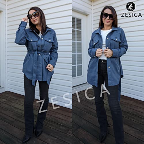 ZESICA Women's Casual Trench Coat Long Sleeve Lapel Button Down Belted Jacket Outerwear Peacoat with Pockets,Apricot,Small