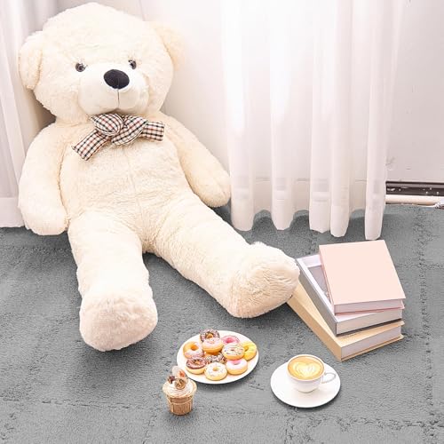 Nuanchu 32 Pcs Plush Foam Interlocking Floor Mat Climbing Area Rugs 11.8 x 11.8 Inch Square Soft Fluffy Tiles with Border Play Mat Flooring Tiles for Home Playroom Decoration (Gray)