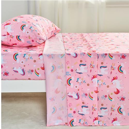 Joiedomi Kids Twin Sheet Set Unicorn - 3 Piece Soft Microfiber Bed Sheets - Deep Pocket Wrinkle Free - Cozy Toddler Bedding Set - Fade Resistant Breathable for Boys Girls Teens