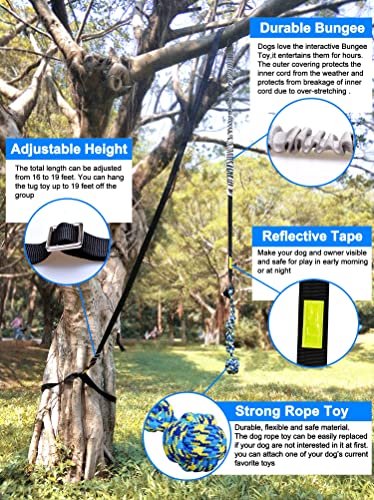 LOOBANI Outdoor Bungee Tug Toy,Dog Toy Hanging from Tree for Small to Large Dogs, Interactive Exercise Play Cord & Tether with Chew Rope Toy (Black)