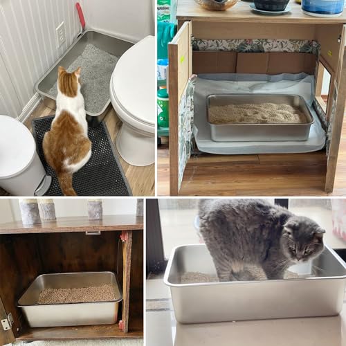 EGMEHOAD 6" Deep Stainless Steel Cat Litter Box XL Large Litter Box for Big Cats,Metal Litter Box High Sided,Easy Cleaning Metal Litter Pan Tray,Odor Proof,Non Stick,XL Stainless Steel Cat Litter Box