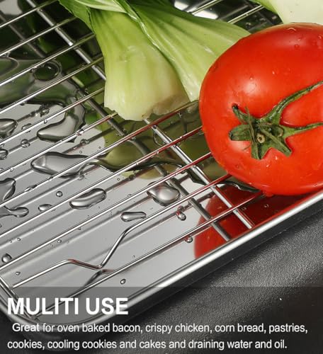 Stainless Steel Baking Sheet Tray Cooling Rack with Silicone Baking Mat Set, Cookie Pan with Cooling Rack, Set of 6 (2 Sheets + 2 Racks + 2 Mats), Size 16 x 12 x 1 Inch, Easy Clean
