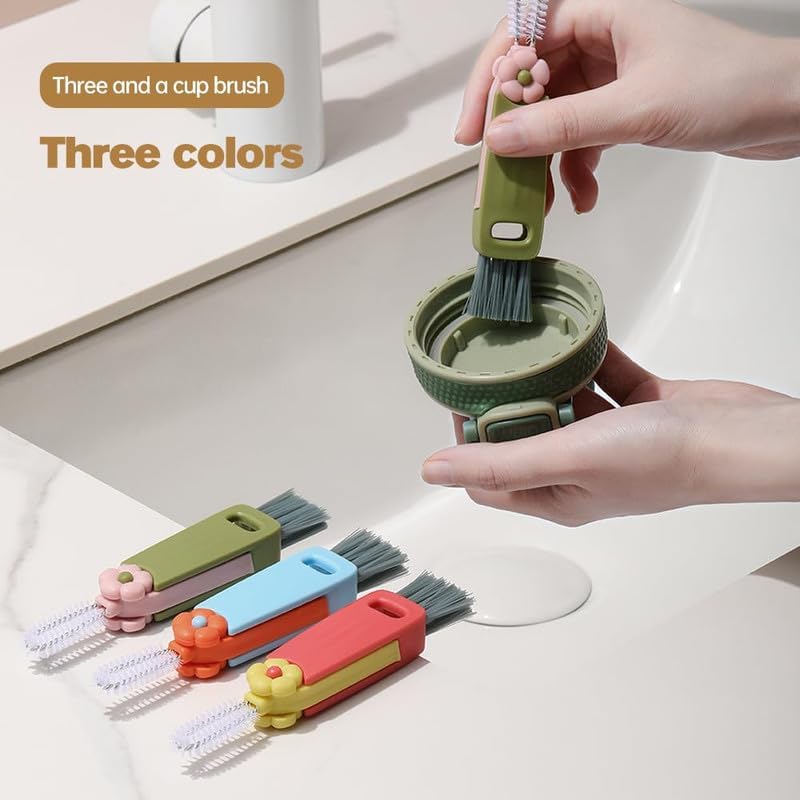3 in 1 Cup Lid Gap Cleaning Brush, Multifunctional Bottle Brush, Cup Lid Gap Cleaner, Home Kitchen Crevice Cleaning Brush Tools (Green)