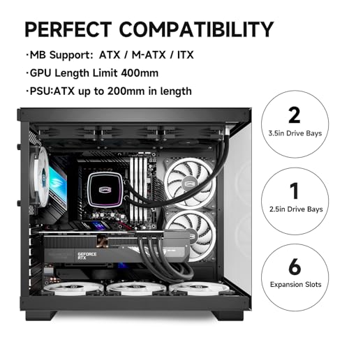 PCCOOLER C3T500 ARGB PC Case Mid Tower Desktop Computer Gaming Superior Case for ATX/M-ATX/ITX with 6 ARGB Case Fans,Column-Free Design,360MM Radiator&400MM GPU Support,Easy Installation (Black)