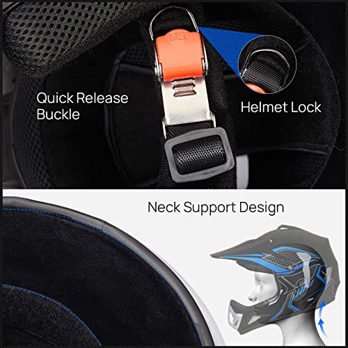 ILM Youth Kids Dirt Bike Helmet ATV Motocross DOT Off-Road Street Helmet Goggles Gloves Full Face Protective Helmet Model BLD-818(Blue,Youth-Small)