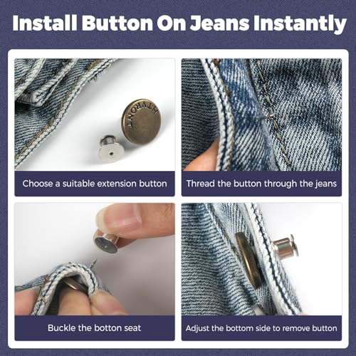 HTVRONT 10 Sets Jean Buttons for Loose Jeans - No Sew Jean Buttons Replacement, Adjustable Instant Button Pins for Jeans Waist Tightener No Tools Required