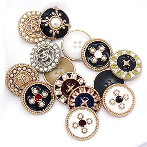5 PCS Gold Metal Round Pearl Buttons for Clothing Women Coat Garment Buttons for Handmade Sewing Crafts (#10, 15mm)