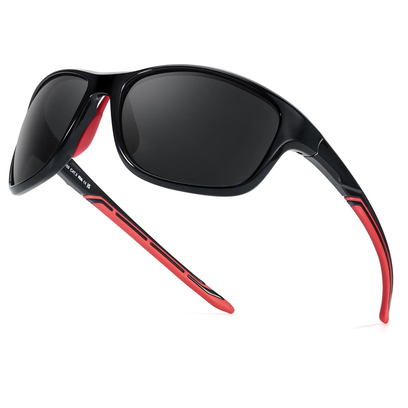 TJUTR Sports Sunglasses for Women Men, Polarized UV400 Protection Wrap Around Sun Glasses for Running Driving (A3 Black/Grey)