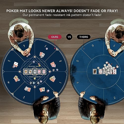 YUZPKRSI 47 Inch Round Poker Mat, Neoprene & Rubber, Texas Hold'em Poker Table Top Casino Card Games, Portable, Carrying Bag Included