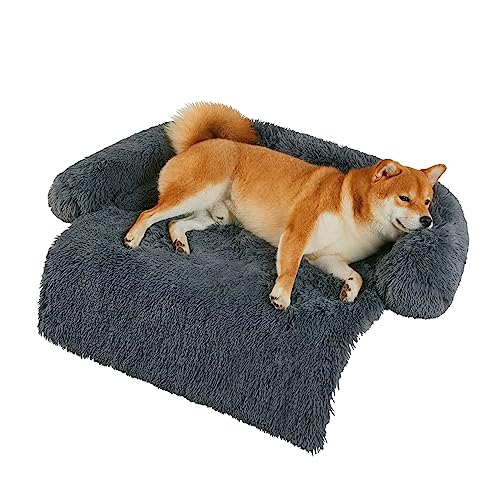 Codi Dog Bed for Couch - Calming Dog Beds for Medium Dogs, Fluffy Plush Bed for Furniture Protector, Anti Anxiety Dog Bed with Removable Washable Cover for Dogs and Cats, Ash Grey, 35x31x5 inches
