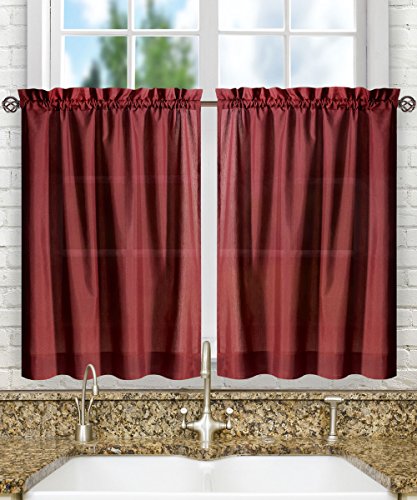 Ellis Curtain Stacey Sheer 56-by-24 Inch Tailored Tier Pair Curtains, Merlot, 56x24