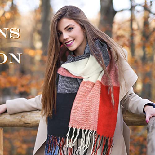Loritta Womens Scarf Fashion Long Plaid Shawls Wraps Big Grid Winter Warm Lattice Large Scarves Gifts, Khaki Beige Lattice