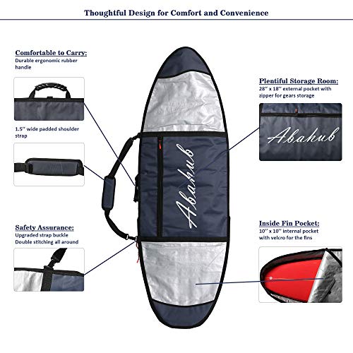Abahub Premium 6'0 x 22 Surfboard Travel Bag, Foam Padded Surf Board Cover, Shortboard Carrying Bags for Surfing, Outdoor, Airplane, Car, Truck, DarkBlue…