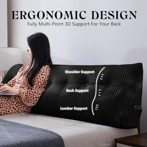 Large Headboard Pillow Headboard Wedge Pillow Bed Rest Reading Pillow Bolster Triangular Pillow for Sitting in Bed-Backrest Positioning Support Long Pillow for Daybed (Queen: 59x8x20 Inches,Blue)