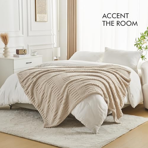 lifein Fall Throw Blanket for Couch-Soft Boho Bed Throw Blanket,Beige Fleece Cozy Blanket for Autumn,Cute Tan Fluffy Lightweight Blankets&Throws for Sofa,Chair,Home Decor,Woman,Man(50x60,Khaki)