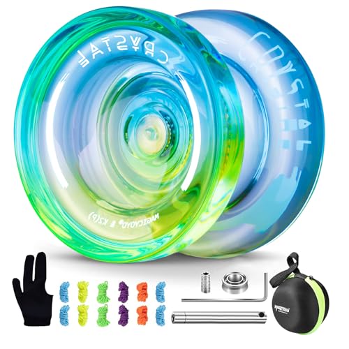 MAGICYOYO Yoyo K2 Crystal Pack of 2 Yoyos, Dual Function Responsive Yo Yo for Kids Beginner + Unresponsive Yo Yo Bearing Kit for Adults+12 Strings+2 Sacks (Black Orange+Black Blue)
