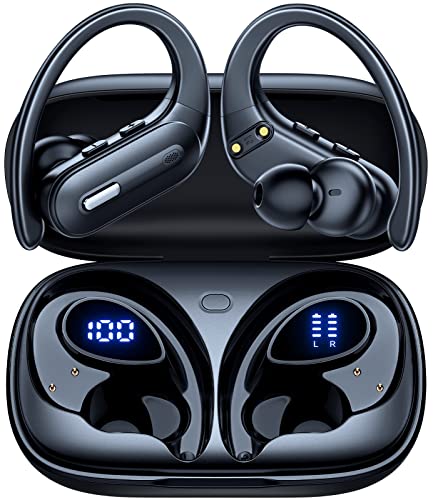 OFNEX Wireless Earbuds Bluetooth 5.3 Headphones 90 Hrs Playtime Earbuds with Wireless Charging Case Over-Ear Sports Earphones Waterproof Deep Bass Headset, Black