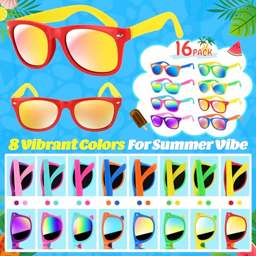 GIFTINBOX Kids Sunglasses Bulk,Kids Sunglasses Party Favor,16pack Neon Sunglasses For Kids Boys Girls Age 3-8,Party Favors For Kids 3-5 with UV400 Protection Pool Beach Birthday Party Favors