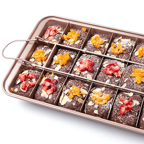 SUJUDE Nonstick Brownie Pan With Dividers and Cutters - Make 18 Pre-Cut Brownies at Once - Perfect Individual Baking Pan With All Edges