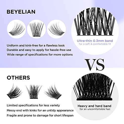 BEYELIAN Cluster Lashes C Curl 144 Pcs Individual Mega Lash Clusters False Eyelashes Extension Natural Look Reusable Glue Bonded Black Super Thin Band Mix DIY Eyelash Extension Style719