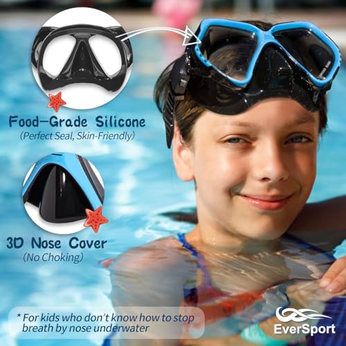 EverSport Kids Swim Goggles with Nose Cover, Swimming Goggles for Kids 6-14, Youth Diving Mask for Child Boys Girls