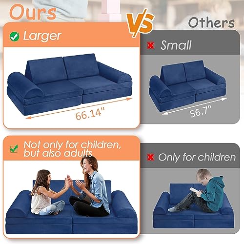 Betterhood Play Couch Sofa for Kids Large Size, Modular Kids Play Couch, Kids Couch Building Fort for Playroom Bedroom, Children Convertible Foam Cushion Couch for Boys and Girls, Blue